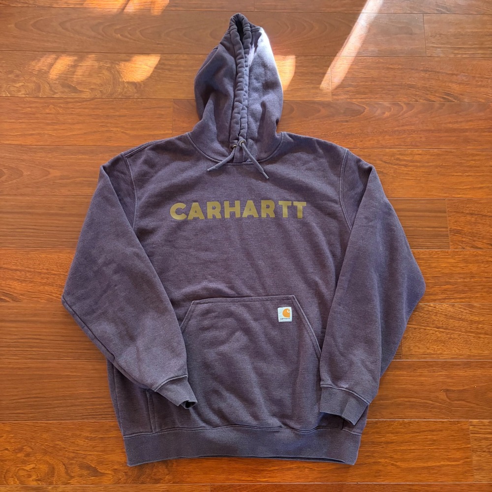 Carhartt Mens Hoodie Large Purple Plum Loose Fit Logo Sweatshirt Gorpcore